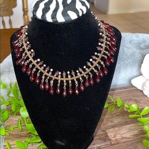 Avon Red and Gold Necklace with Intricate Design